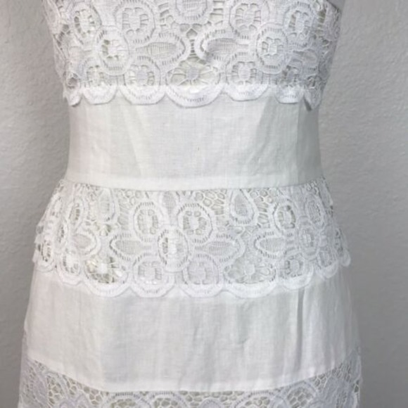 Maggy London Petites Dress Linen Tiered Lace Lined - Picture 4 of 7
